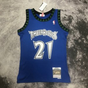 NBA 21 Kevin Garnett Timberwolves 2003-04 M&N Maillot bleu imprimé